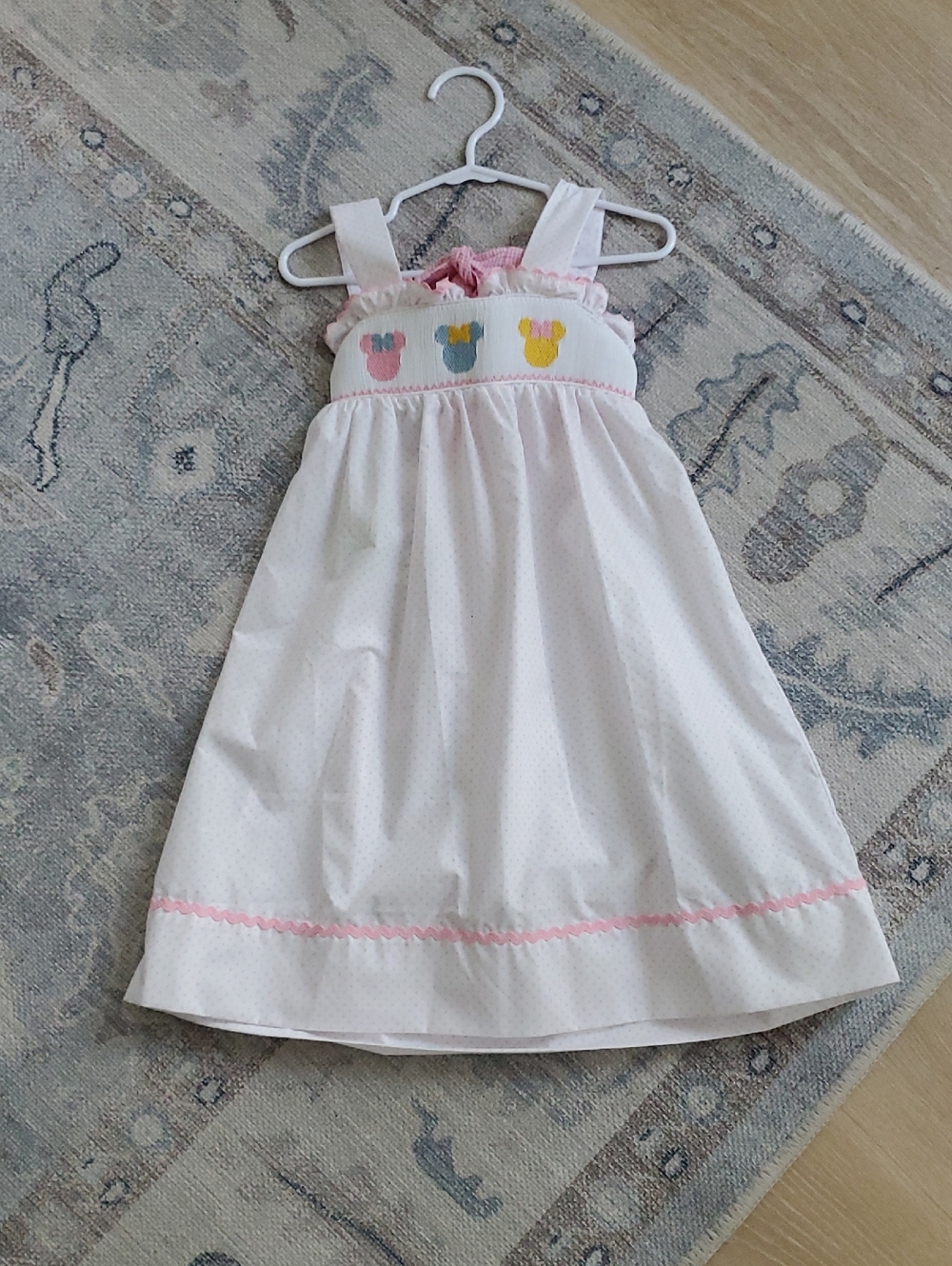 NWT Classic Whimsy Girls Sweet Mouse Ears Smocked Tie-Back Dress Sz4